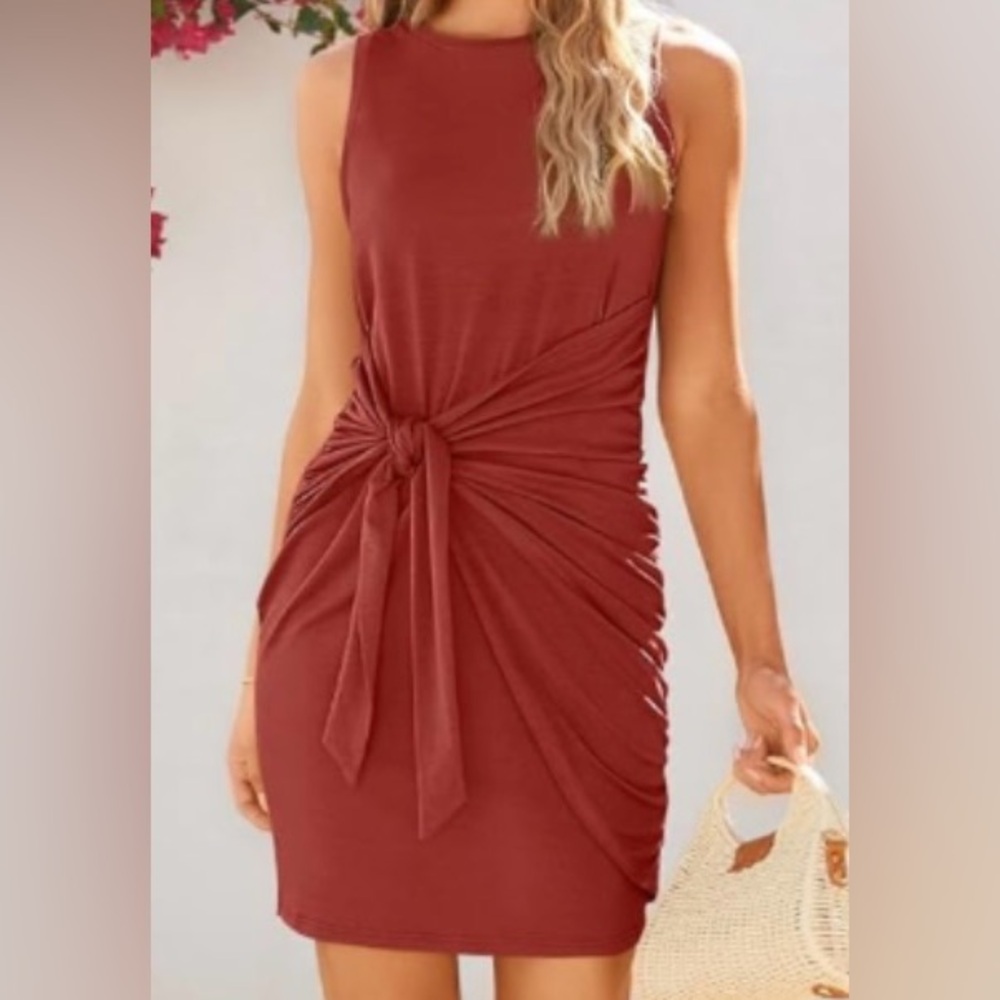 Elegant wrap mini sleeveless red dress